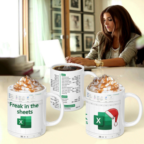 Cross-border hot-selling excel freak in the sheets white mug breakfast coffee tea cup
