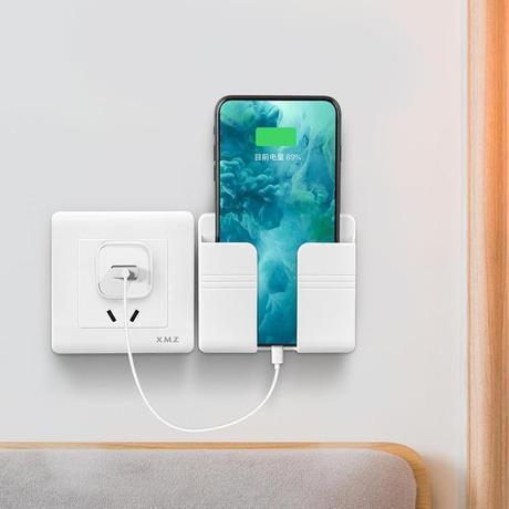 Phone Charging Base Stand Wall Mount Adhesive Remote Control Holder Storage Box No Drill Wall Mount Organizer