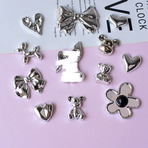 Bestselling electroplated metal little bear heart phone case with holes sneakers resin accessory DIY handmade material PJ440