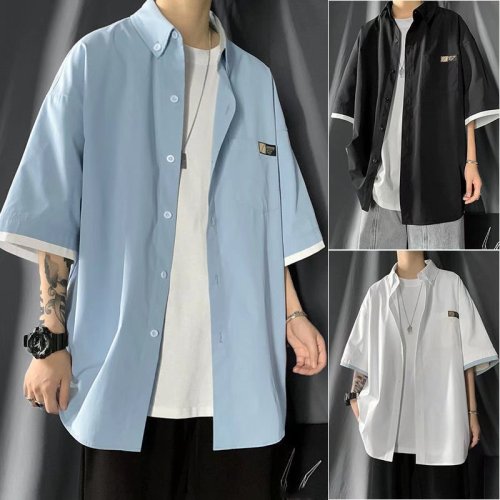 High-quality cool silk cotton Hong Kong style summer shirt, trendy brand boys' 13-16 years old floral shirt, thin jacket for outdoor wear