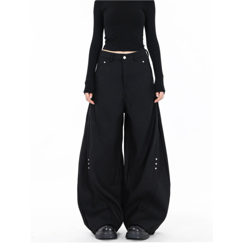 Vintage American Minimalist Deconstructed Solid Color Bending Knife Leg Pants Summer Fall New Design Loose Wide Leg Floor-Length Pants