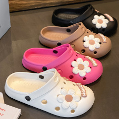 Flower Eva hole shoes men's 2024 new beach anti-slip slimming and slimming bag-toe slippers for women in summer