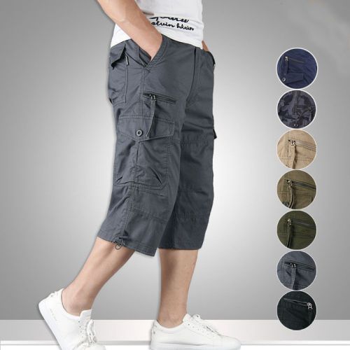 Wholesale Multi-Pocket 7/8th Inseam Men's Loose Straight Leg Shorts 0036