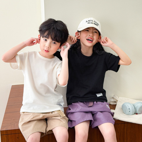 Children's Short Sleeve T-shirt 2025 New Summer Pure Cotton Half Sleeve Boys' Large Children's Base Shirt Girls' White T