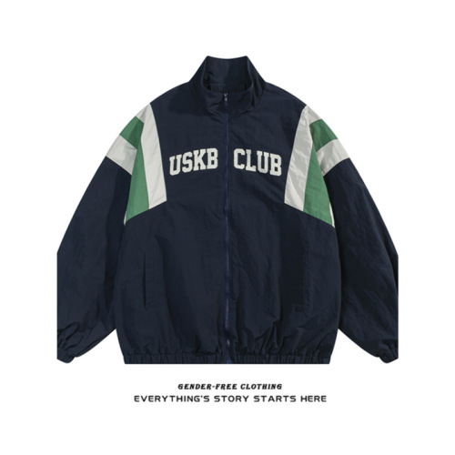 American-style sporty color-block stand-collar trench coat men's and women's jacket loose oversized trendy brand couple's windbreaker outerwear