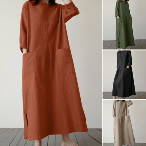 New long-sleeved women's dress with spring round neck elegant dress with women casual and fashionable holiday sundress