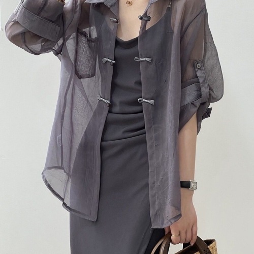 New Chinese Style Knot Collar Women's 2025 Summer Dress with Tank Top and Open Cardigan, Lightweight and Sun Protection