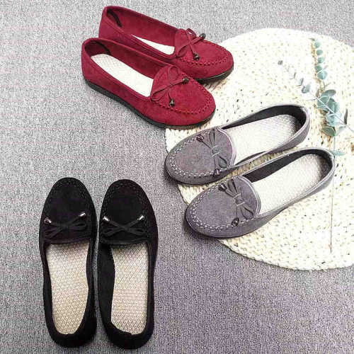 Old Beijing Cotton Shoes Spring and Autumn Flat Comfort Bowknot Cotton Shoes Women's Single Shoes Dou Dou Shoes Soft Sole One-Piece Shoes for Women
