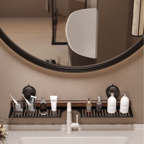 Walnut suction cup faucet storage rack bathroom without punching wall hang bathroom wash basin sink storage rack