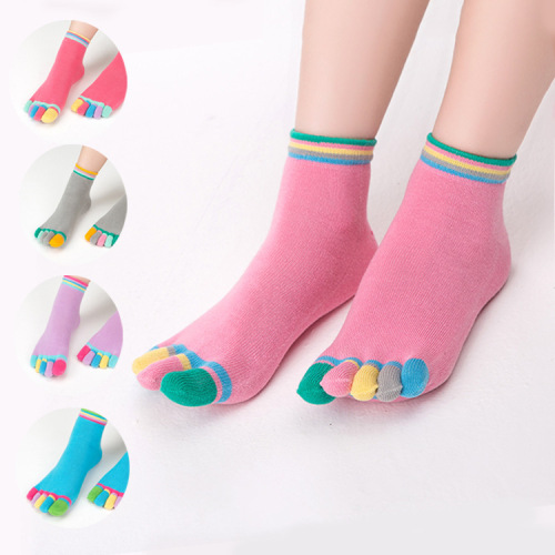 Ladies Five-Finger Socks, 100% Cotton Colorful Five-Toe Socks for Wholesale, with Heel, Absorbent and Breathable, Boxed