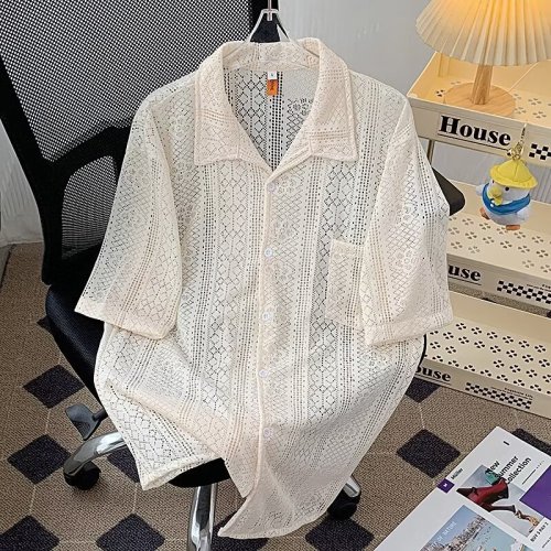 2024 Summer Lace Hem Women's Literary Blouse with Unique Design Breathable Thin Vacation Casual Shirt