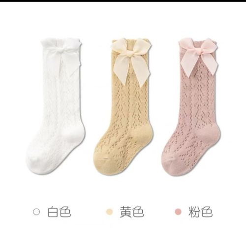 Cartoon Children's Large Bowknot Socks Baby Socks Thin Style Long Tube Mesh Mosquito-Proof Socks Girls' Student Princess Socks