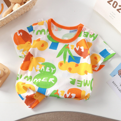 New Pure Cotton Girls' Short Sleeve Summer Infant A-Grade Half Sleeve Baby Kids Sweat Absorbent Children's Clothing Manufacturer Wholesale