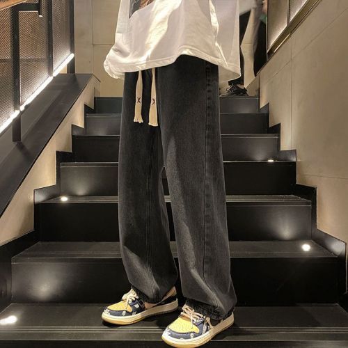 American Retro Men's Jeans Autumn and Winter Straight Leg Loose Streetwear Wide Leg Pants High Street Versatile Casual Long Pants