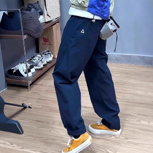 Long Trousers with Functional Small Triangular White Label Loose Cone-Shaped Thin Style American Work Pants