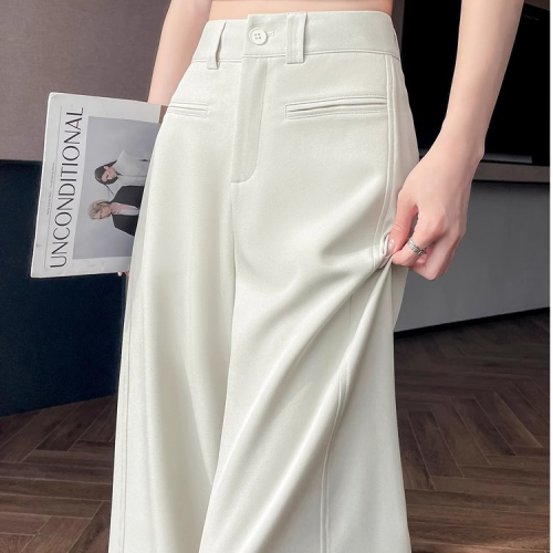 Sliding Zipper, Off-White Women's Suit Pants, Autumn 2025 New Arrival, High-Grade, Drape, Loose, Narrow, Wide Leg Pants