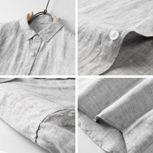 Fresh Color Woven Pure Linen Shirt Summer Men Loose Thin Short Sleeve Collar Shirt Youth Outdoor Casual Linen Top