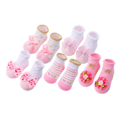 Cross-border striped lace lace European and American baby socks, cute baby socks with bows