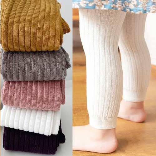 Children's pantyhose spring and autumn baby socks baby pantyhose white cotton knitted nine-point girls leggings