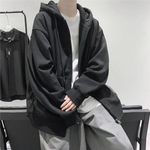 Men's Hooded Sweatshirt Cardigan Korean Version Trendy Top for Autumn Ins Loose Casual Solid Color Outerwear for Dropshipping