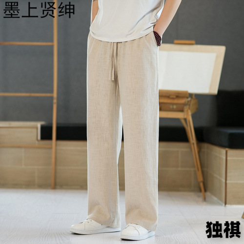 Linen Pants for Men - Summer Thin Loose Straight Leg Tapered Wide Leg Cotton Linen Casual Long Pants for Big and Tall Men