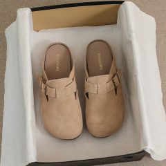 Genuine leather toe-cap Birkenstock shoes for women's outer wear 2023 new spring and autumn retro one-foot flat lazy Birkenstock half slippers