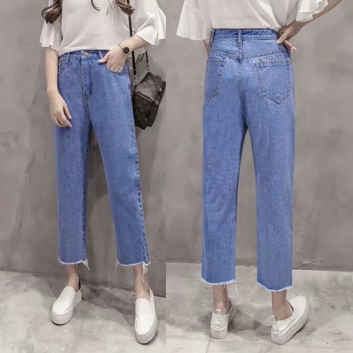 Autumn/Winter Korean Version High-Waisted Slim Straight Leg Jeans for Women Loose Fringe Nine-Legged Wide Leg Outerwear Pants
