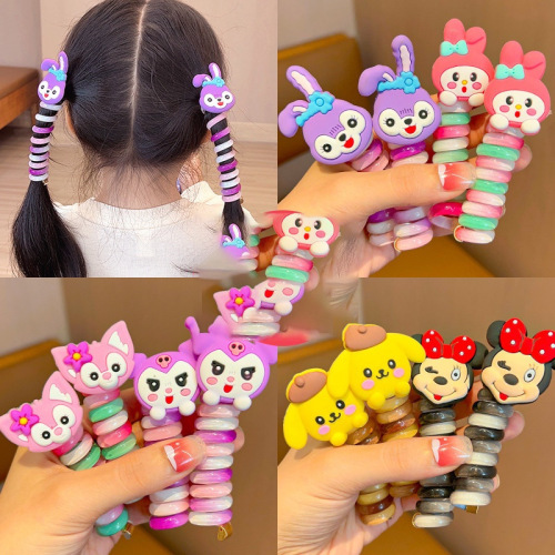 Rainbow Children Coiled Telephone Cord Hair Accessory, Cute Cartoon Colorful Hair Tie with Good Elasticity