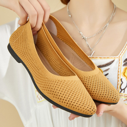 Women's Cross-Border Southeast Asia Foreign Trade Pure Color Pointed-Toe Flat Shoes Women's Casual Fabric Shoes Flyknit Knit Shoes