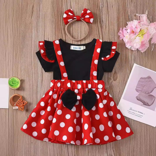 Girls princess dress cute polka dot mesh skirt Christmas girl dress fashionable short skirt three-piece suit