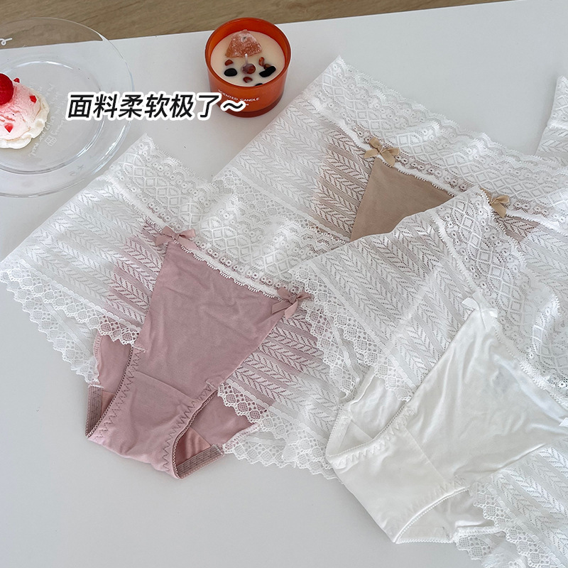 Fat MM large size underwear women's cotton 200 pounds lace mid-high waist feminine sexy Japanese briefs long-term