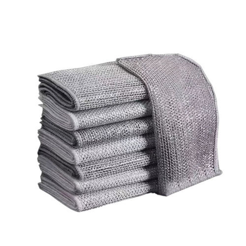 Silver wire dishwashing cloth Double-layer household non-stick steel wire dishwashing cloth