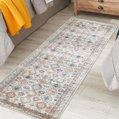 Red retro pattern printed kitchen mat household long corridor water absorption anti-slip mat kitchen oil-resistant and dirty feet