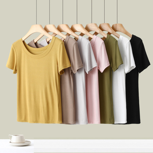 Thin Ribbed Modal Round Neck Underwear Multi-purpose Short Sleeve T-shirt Slimming Simple Half Sleeve Top for Women