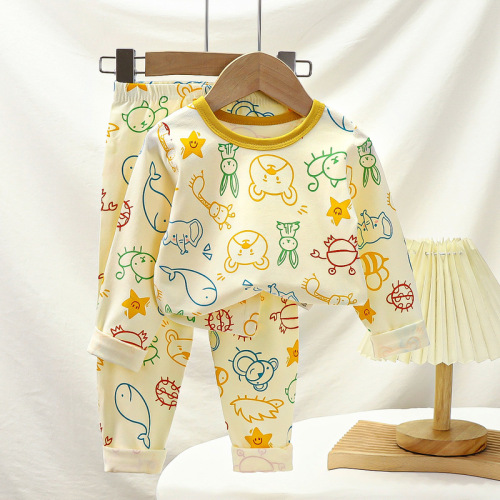 Children's home clothing set spring new baby laika cotton boy pajamas girls autumn clothes and trousers children's clothing wholesale