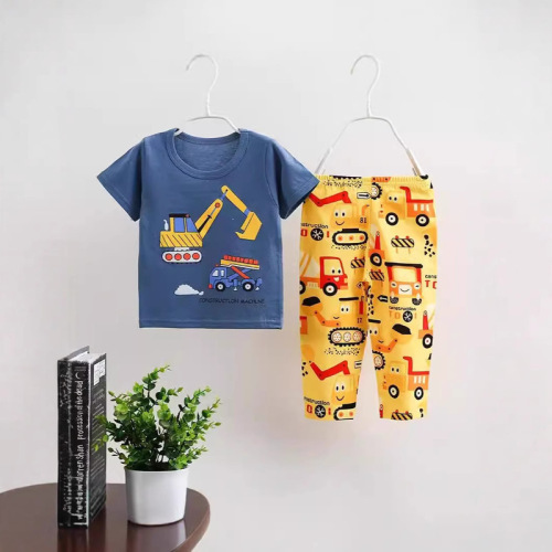 Children's home clothing 2025 summer new Korean version cartoon cute boys and girls short-sleeved trousers home suit wholesale