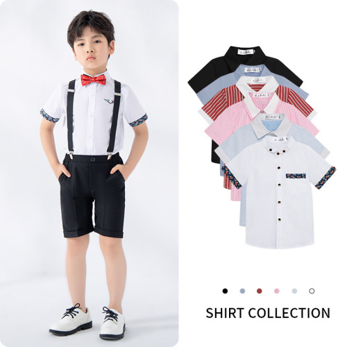 Summer children's short-sleeved shirt children's clothing boy's lapel white shirt base Korean style small and medium-sized children