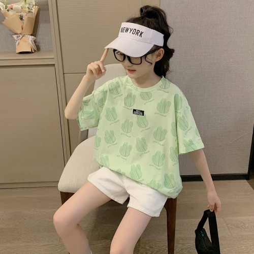 Girls short-sleeved T-shirt summer 2025 new Korean version children's big thin fashionable top children's clothing trendy brand