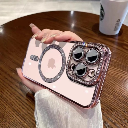 Applicable to iPhone17promax side drill magnetic transparent leak mark mobile phone case Apple 16 electroplated TPU protective case.