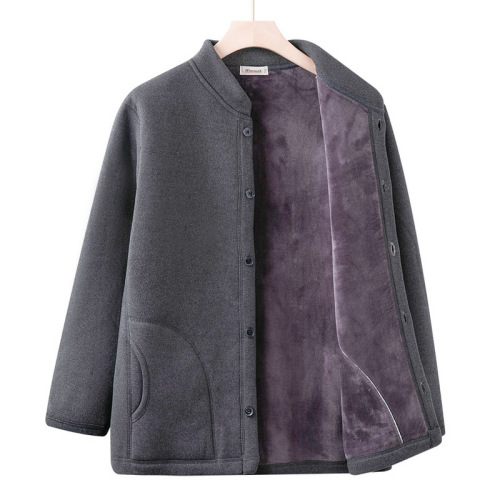 The elderly warm clothes plus velvet thick cardigan for men's grandfather and dad wear autumn and winter coat middle-aged and elderly cardigan top
