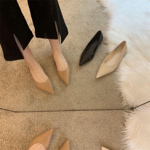 Flat pointed shallow mouth work shoes for women, small leather shoes, low-heeled women's shoes, soft soles, non-tiring women's fashion single shoes