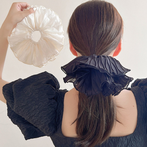 Korean pleated oversized hair tie, high-end large intestine ring, black and white hair rope, flower headband, versatile hair accessories, simple large intestine hair rope
