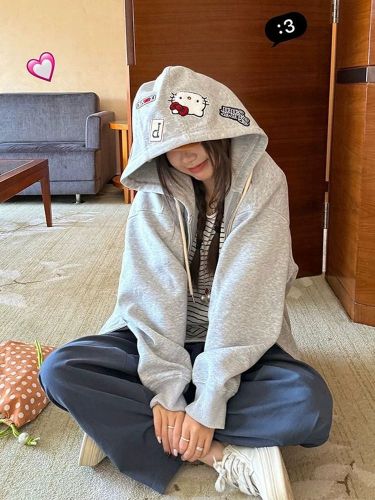 Original work #applique embroidery 【Food hair cotton composite】Autumn and winter hooded sweatshirt for women