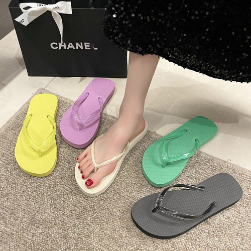 Summer Slippers for Girls, Casual Cool Slides for Beach Vacation, Non-Slip Student Pure Color Sandals, Flat Platform Herringbone Women's Slippers