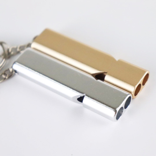 Cross-border aluminum alloy dual-frequency survival whistle Double tube outdoor survival rescue whistle equipment EDC tool