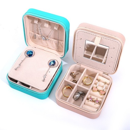 Source Origin Jewelry Box with Mirror Zipper Pouch Pattern Ring Earring Necklace Accessory Box