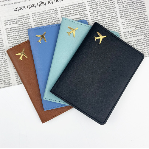 Multicolor gold-plated airplane leather passport bag hand-stitched PU passport holder passport case
