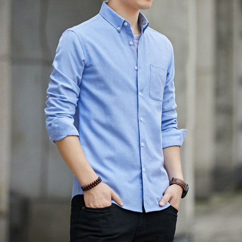 New men's long-sleeved shirt men's Oxford casual shirt men's slim Korean style solid color shirt