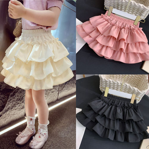 Children's Pleated Cake Skirt Lotus Leaf Summer Girl White Half Body Short Skirt 5-Year-Old Girl Pom-pom Dress Princess Skirt
