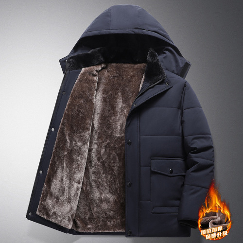 Winter plus velvet thickened men's cotton coat men's hooded jacket versatile casual mid-length cotton warm cotton coat